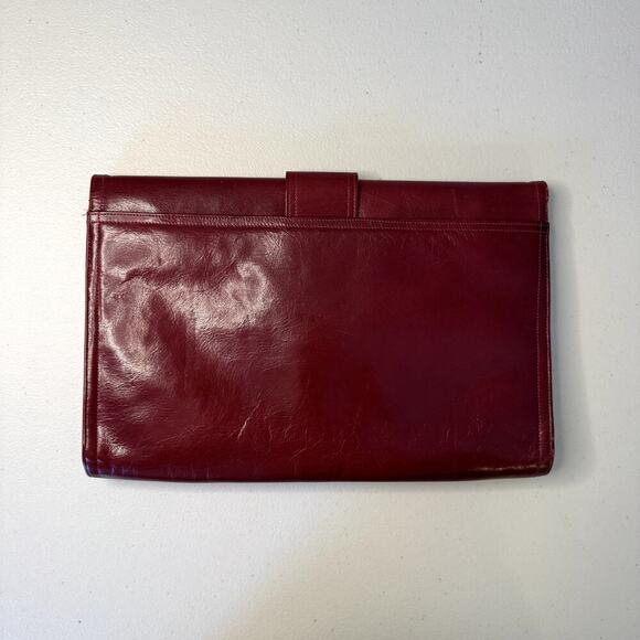 Vintage Red Genuine Leather Clutch with Gold Hardware Purse - Picture 4 of 6